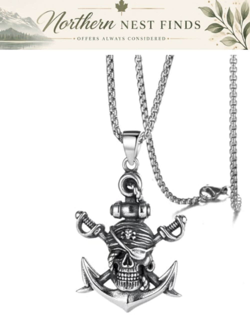Gothic Pirate Skull Pendant Necklace Stainless Steel Punk Men Women